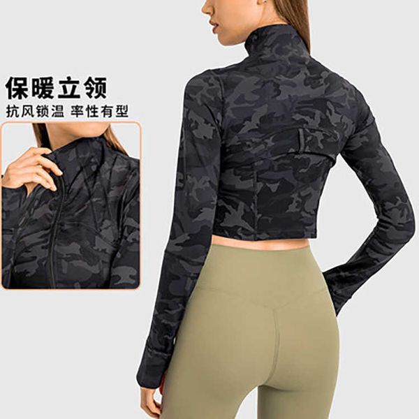 

lulu's same original elastic slim yoga clothes stand collar windproof warm zipper leisure short sports coat for women, Black;white