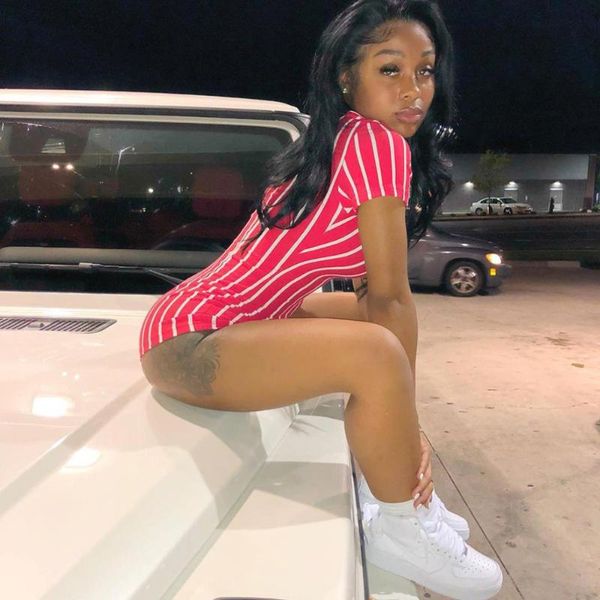 

striped jumpsuit women summer bodycon turn-down collar short sleeve romper club party night skinny playsuit women's jumpsuits & rompers, Black;white