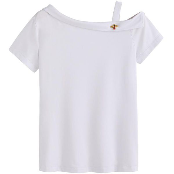 

the summer dresses 2021 pure cotton male female t-shirt with short sleeves oblique off-the-shoulder bee modal women's, White