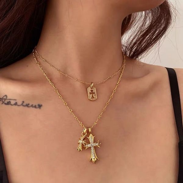 

crosin s sterling silver fashion croquet with diamond double cross pendant goldplated necklace sydney the same couple jewelry wholesale ch c, Black