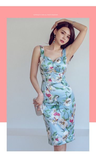 

casual dresses summer square collar print tank dress women flower floral sheath sleeveless pencil bdycon vestidos qg3l, Black;gray