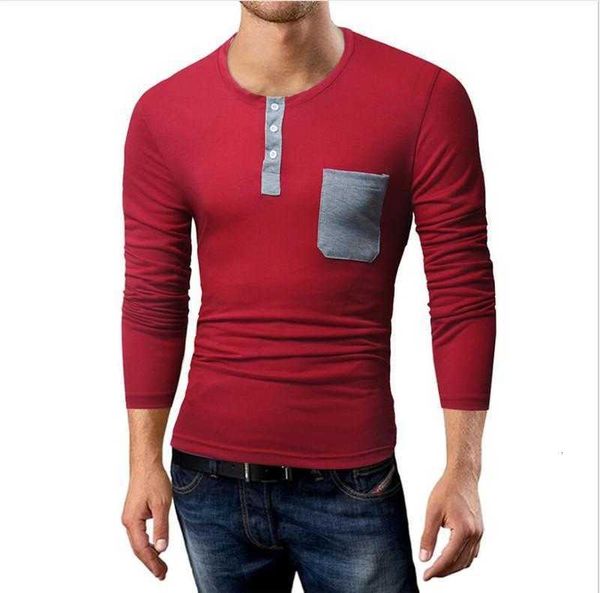 

men's t-shirts color button placket long sleeve pocket tshirt fashion homme slim casual designer mens ajft, White;black