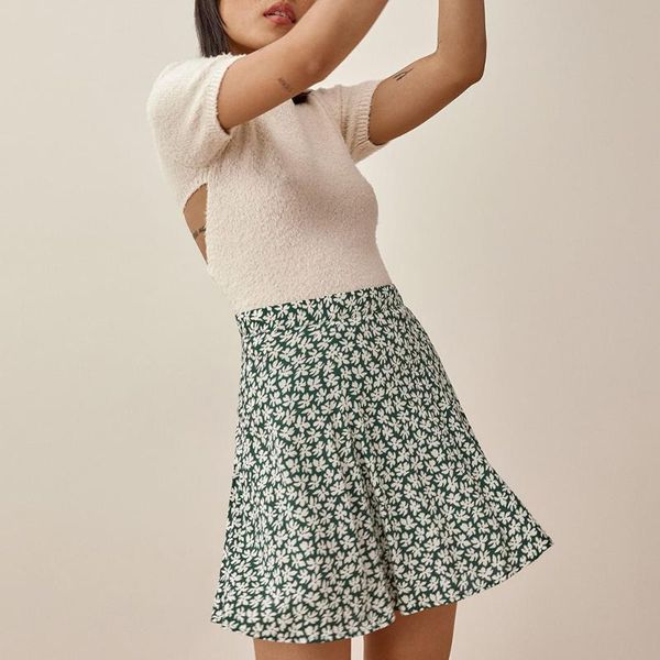 

skirts mini womens 2021 high waist chiffon vintage floral skirt women clothing back zipper up a line short casual summer, Black
