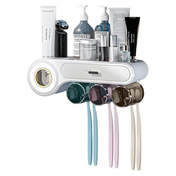 

toothbrush holders punch-creative multifunctional wall-mounted rack wash set toothpaste squeezer mouthwash cup