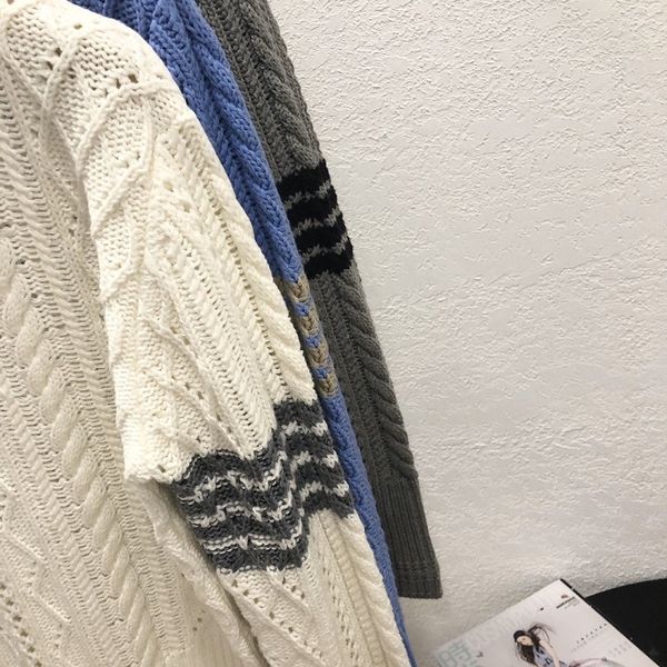 

tb lingge dongdong round neck autumn new striped knitted hollow bottomed casual women's sweater, White;black