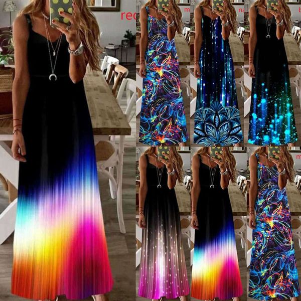 

summer women's luminous printed suspender dress, Black;pink