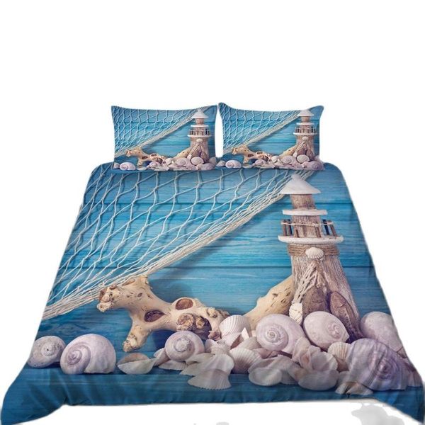 

bedding sets anchor shell fishing net set bedroom decor gifts duvet comforter cover 2/3 pieces bedspread with pillowcases