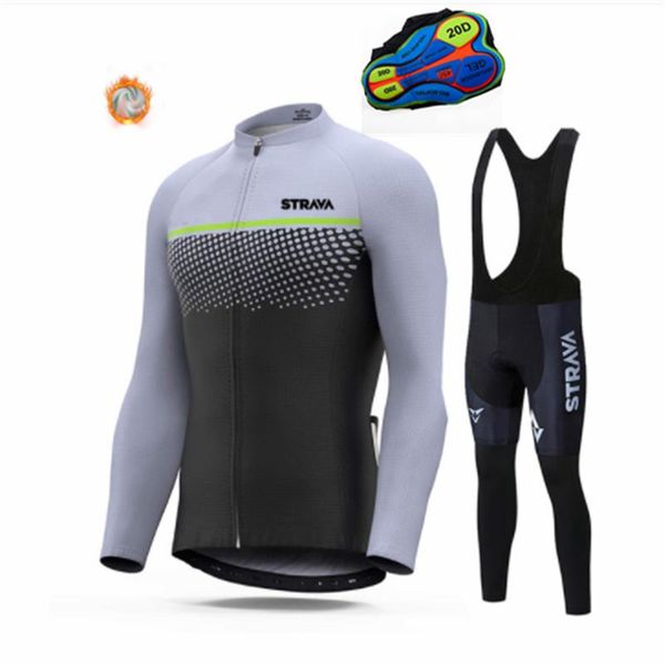 

racing sets 2021 pro strava winter thermal fleece cycling jersey set bicycle clothing mtb bike men long sleeve, Black;blue