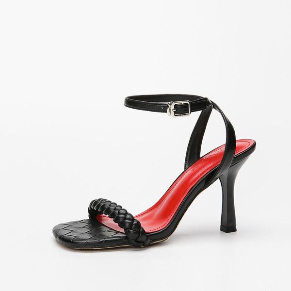 

sandals fashion banquet open toe square head ankle strap cross belt for women, Black