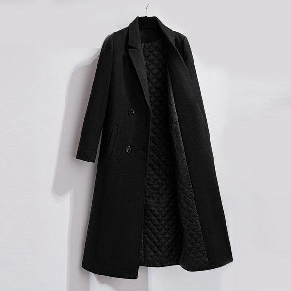 

women's vests business wear cotton thick woolen coat mid-length korean style overknee black slim fit winter, Black;white
