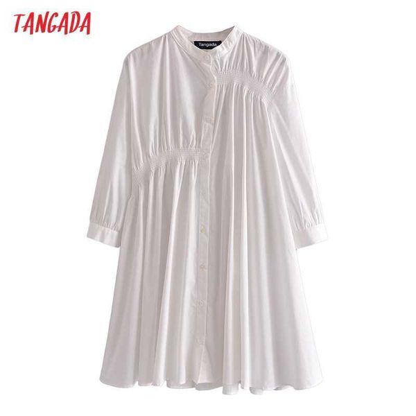 

tangada women white pleated oversized cotton dress long sleeve ladies loose shirt dress vestidos 3h94 210609, Black;gray