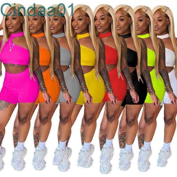 

women tracksuits two pieces set designer slim irregular design sleeveless shorts solid colour outfits sportwear, Gray