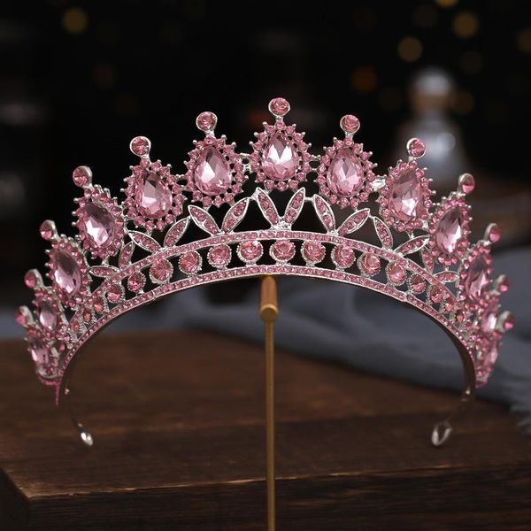 

hair clips & barrettes gorgeous pink crystal headbands queen tiaras and crowns bridal hairband girls prom party wedding jewelry accessories, Golden;silver