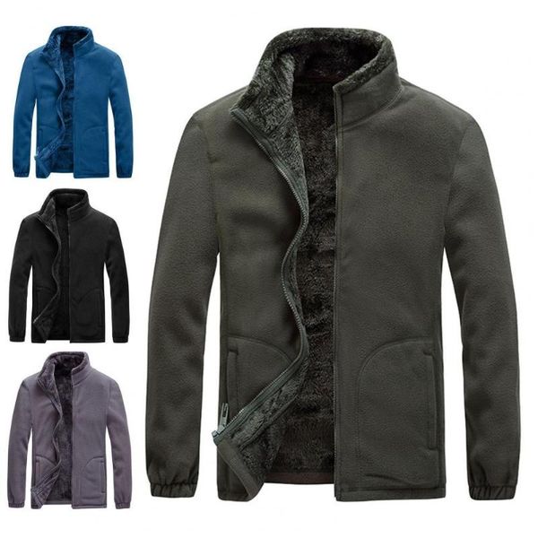 

men's jackets 2021 autumn winter men fleece jacket stand collar long sleeve thick coat zipper closure warm male casual outerwear, Black;brown