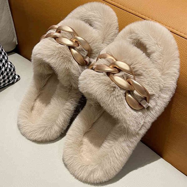 

sandals gold chain mattresses decorate soft female skin teddy slides slippers 2022 luxury sliding into the lower thick part of ydwx, Black