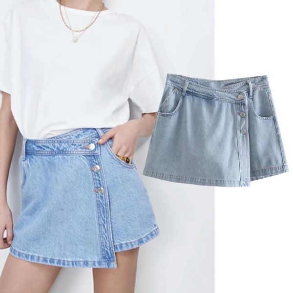 

skirts withered summer mini skirt women england high street single breasted casual culotte faldas mujer moda 2021 denim womens, Black