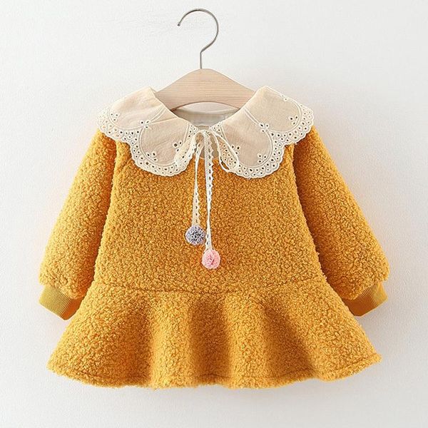 girl's dresses bear leader casual baby girls autumn party princess clothes winter plush ball long sleeve mini stright dress, Red;yellow