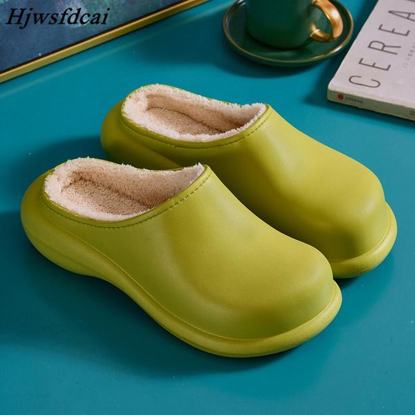 

slippers winter women shoes non-slip waterproof high-heel platform fashion bright colors flat casual plus velvet cotton, Black
