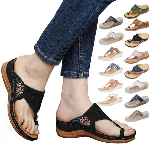 

women's shoes non-slip platform flip-flops casual ladies est summer fashion clip toe wave embroidery sandals slippers, Black