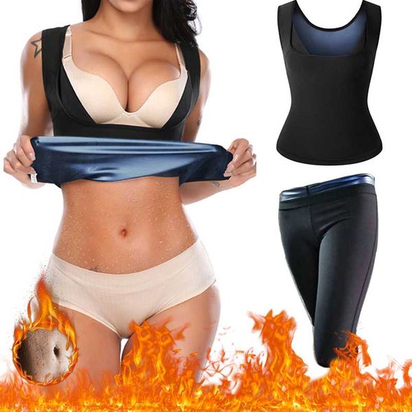 

yoga outfit sweat sauna suit sportwear fitness clothes men women wokout leggings gym workout tank sports set pants