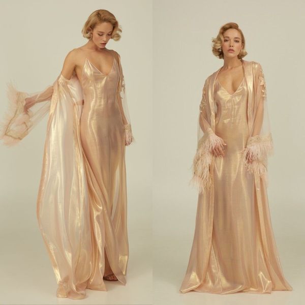 

2 pcs modern prom dresses feathers edge loose long sleeve robe spaghetti straps pshoot gowns evening dress, Black