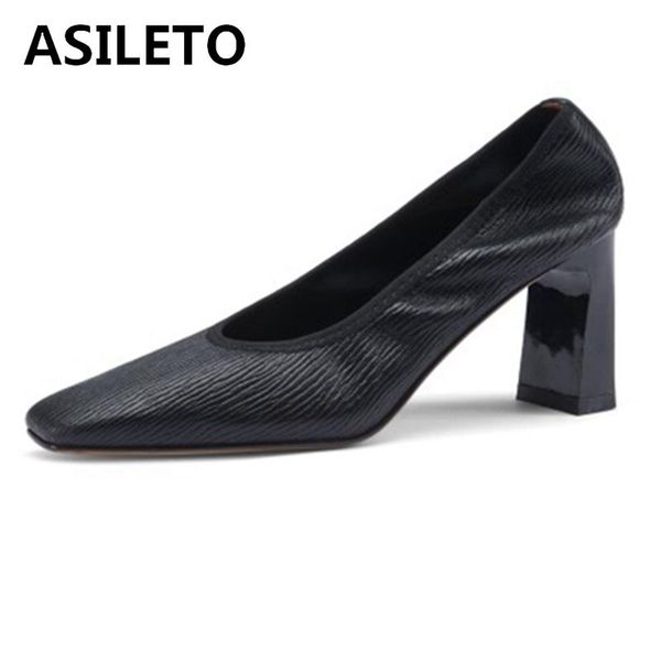 

spring concise elegant striped pumps square toe stretch fabric slip-on 7cm chunky high heel big size 33-41 beige dress shoes, Black