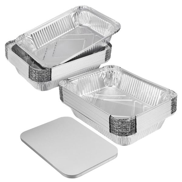 

gift wrap 50pcs portable aluminum foil barbecue pans disposable containers (silver)