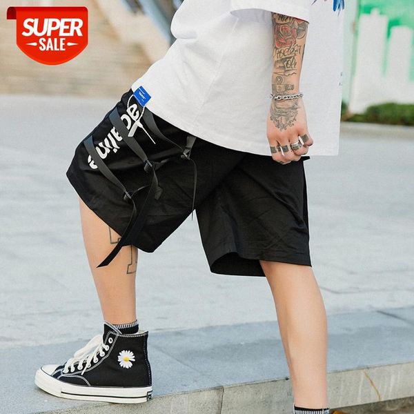 

street brand dark style hiphop five-point pants men's hip-hop flow print sports shorts #5q4b, Black