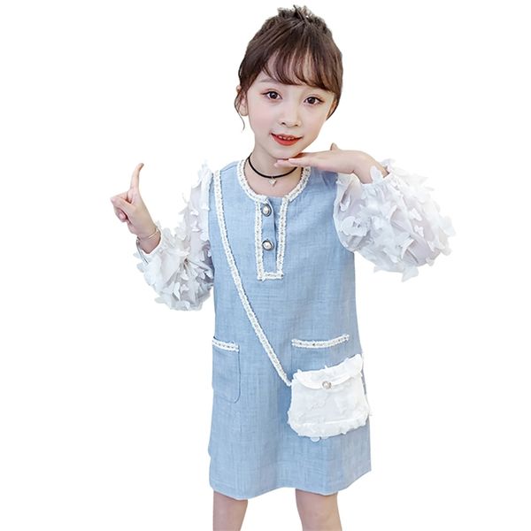 

dress for girls flower appliques patchwork kids spring autumn costumes bag 210527, Red;yellow