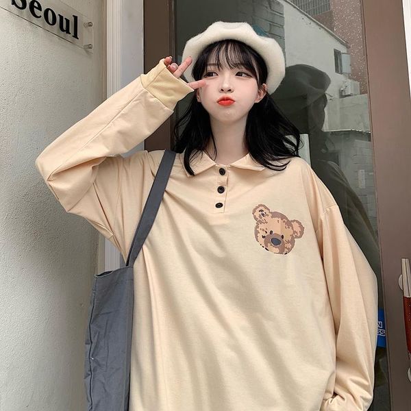 

women's hoodies & sweatshirts retro bear print loose sweatshirt, Black