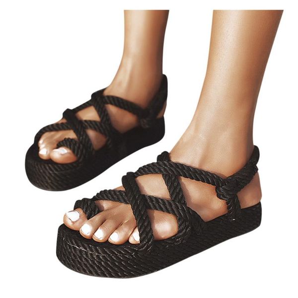 

summer women gladiator sandals female beach shoes 2021 wedge woman falts comfortable platform sandalia feminina, Black