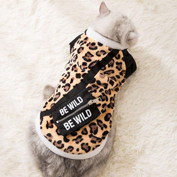 

leopard print pet cat clothes soft fleece dog hoodies outfit warm costume kitten clothing puppy jumpsuit coat jacket winter costumes
