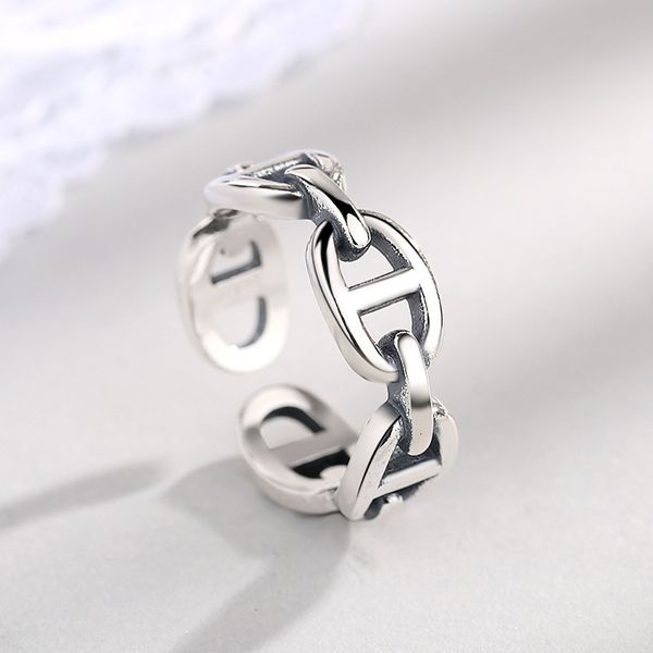 

delicate ring japanese and korean mahua chain grain pig nose s925 pure silver
