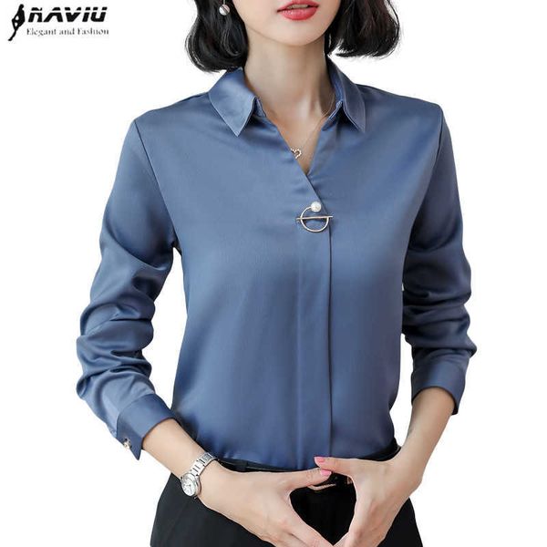 

elegant v neck women shirt temperament fashion formal long sleeve slim chiffon blouses office ladies plus size work 210604, White