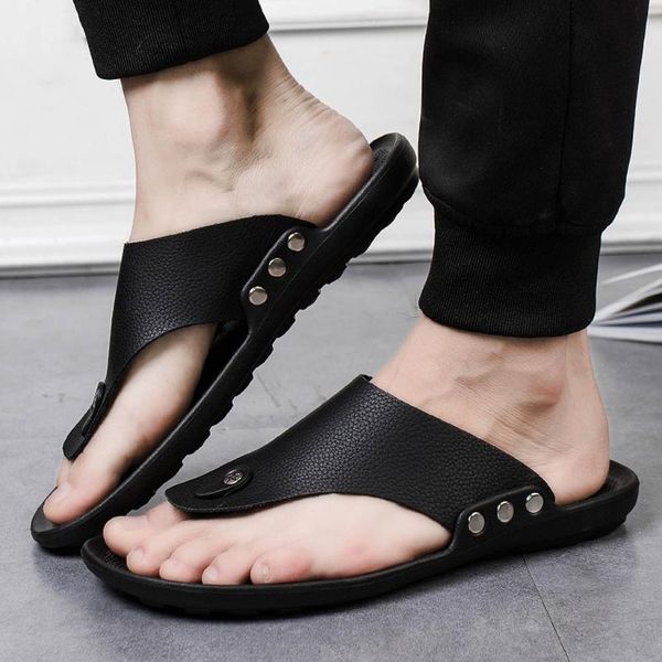 

slippers 2021 men summer flip flop beach slipper comfortable t-strap open toe non-slip zapatos de hombre #0311, Black