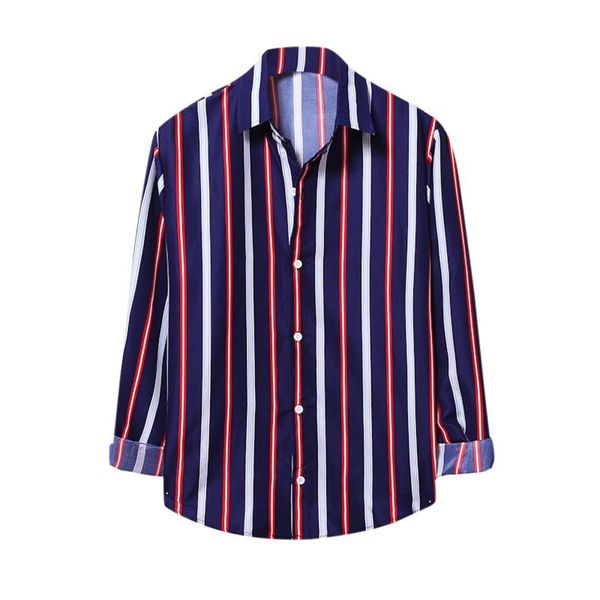 

men's casual shirts men's autumn contrast lapel striped long-sleeved oversized shirt male vintage loose harajuku blouse, White;black