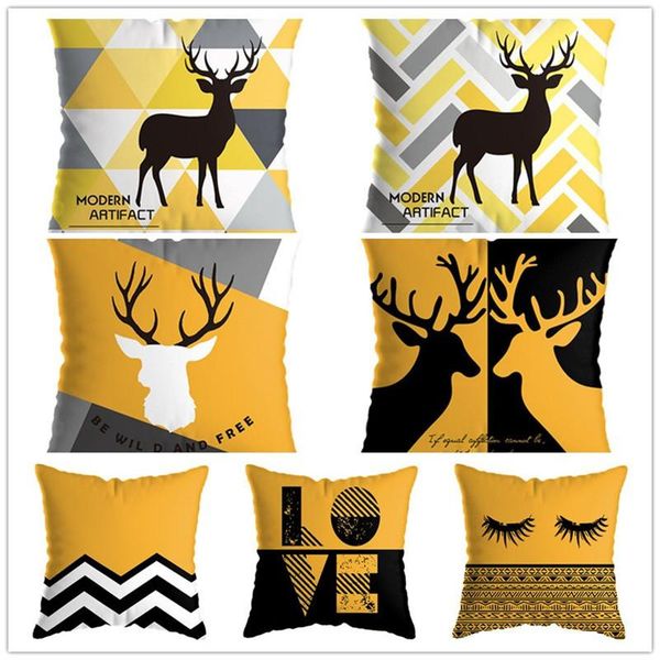 

pillow 45*45cm square decoration throw pillowcase geometric stripe printing flower home bedroom without core
