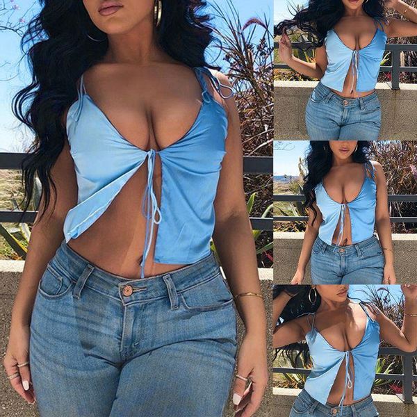 

women's tanks & camis women lace-up strap sleeveless crop blue patchwork imitation silk camisole open front bandage sling vest streetwe, White