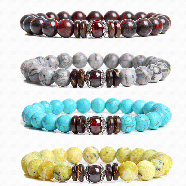 

beaded, strands handmade elastic jewelry men map jaspe stone beads bracelets 8 mm natural garnet buddhism ufo shape wood charm bangle women, Black