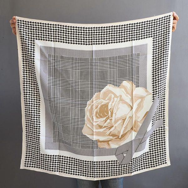 

scarves camellia print 100% head silk scarf hijab for hair wrapping women elegant floral shawl foulard thicken 18mm 35"x35", Blue;gray
