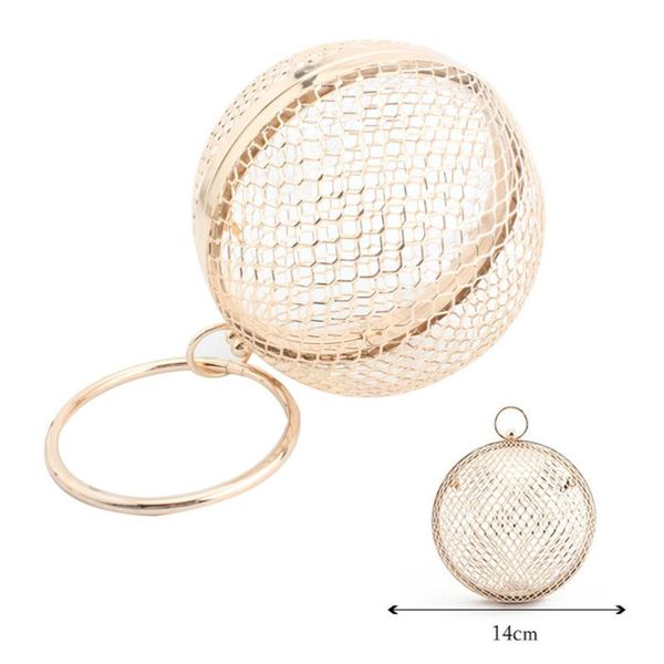 

nail art decorations hollow metal shoulder bag cages round clutch evening ladies luxury wedding party bags(gold,include bracelet, Silver;gold