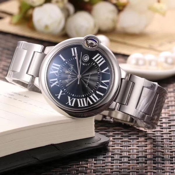 

wristwatches men watches automatic mechanical silver stainless steel 316l black blue white leather luminous sport watch, Slivery;brown