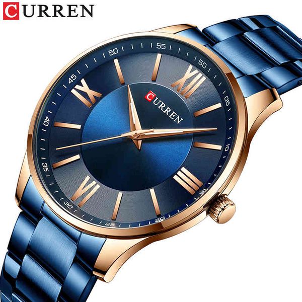 

curren brand luxury stainless steel mens watches simple thin quartz business watch fashion waterproof clock for men 210517, Slivery;brown
