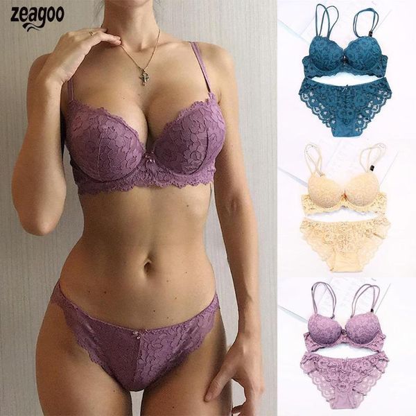 

bras sets women casual lace floral underwired back buckle bra panties set, Red;black