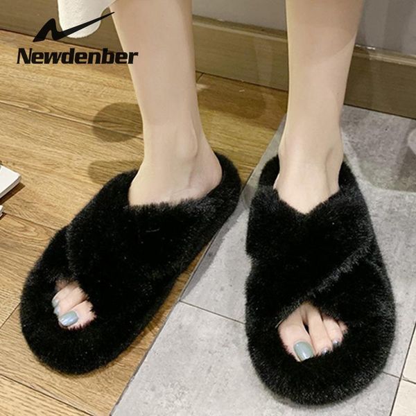 

women slippers winter warm shoes woman slip on flats slides home female faux fur comfortable non plus size 35-42, Black
