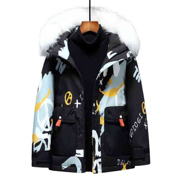 

thicken winter plus new velvet couple doodle fur collar padded jacket waterproof hooded windbreaker oversized clothes down coat, Black
