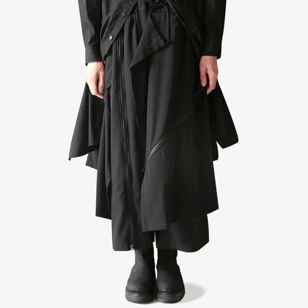 

men's pants autumn and winter irregular double-layer nine-point adjustable zipper loose large size wide-leg skirt black