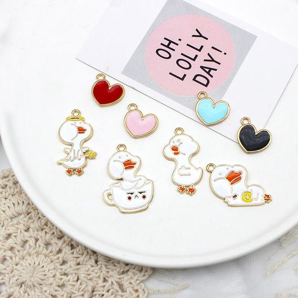 

charms 10pcs alloy pendant charm accessory earrings enamel jewelry accessories duck love pendantdiy, Bronze;silver