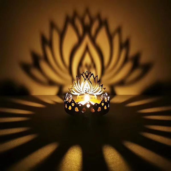 

candle holders alloy hollow carved light shadow holder and butter room candlestick buddha lamp sitting lotus art