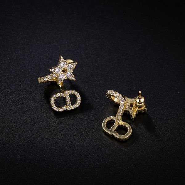 

design jewelry 2021 new fashion pearl female, five pointed star full drill earrings, Golden